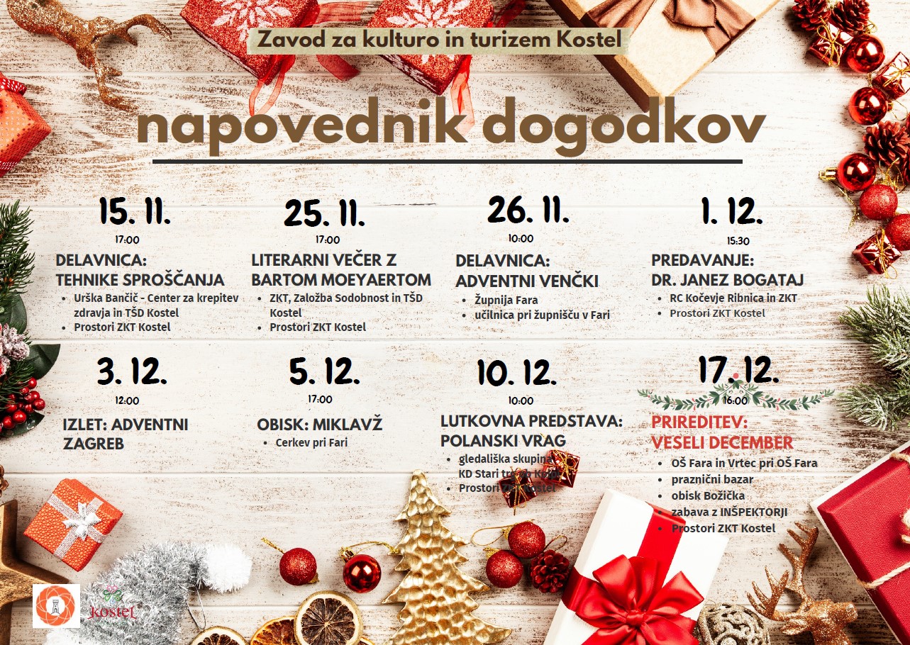 Napovednik dogodkov v Kostelu nov, dec 2022